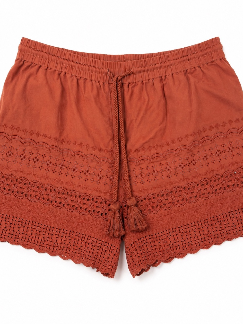 Faded Glory Size 8 Rust Eyelet Embroidered Pull-On Shorts Boho Tassel